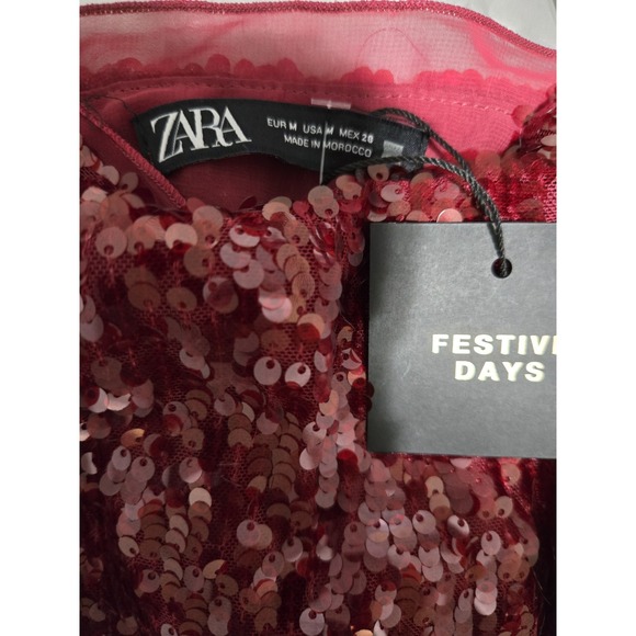 Zara Sequined Crop Top Wine Red Size M NWOT - Picture 5 of 6